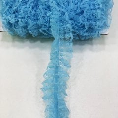 Mavi Çift Taraflı Dantel Fırfır 4 cm 5  Metre