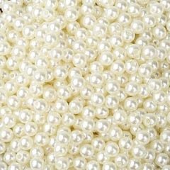 Delikli İnci Boncuk, Delikli 8mm Krem Plastik Çakma İncisi 100 Adet