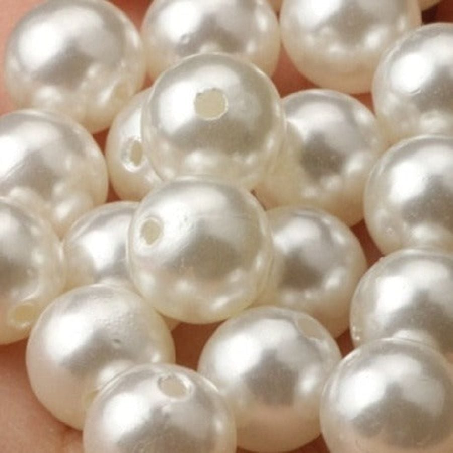 Delikli İnci Boncuk, Delikli 8mm Krem Plastik Çakma İncisi 100 Adet