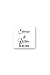Kare Şeffaf İsim Etiketi 4 x 4 cm 50 Adet Kına Söz Nişan Nikah Düğün Etiketi Yapışkanlı Sticker