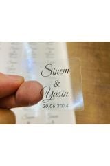 Kare Şeffaf İsim Etiketi 4 x 4 cm 50 Adet Kına Söz Nişan Nikah Düğün Etiketi Yapışkanlı Sticker