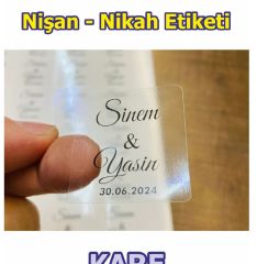 Kare Şeffaf İsim Etiketi 4 x 4 cm 50 Adet Kına Söz Nişan Nikah Düğün Etiketi Yapışkanlı Sticker