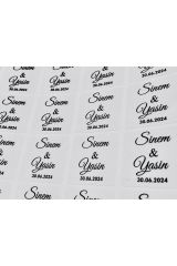 Kare Şeffaf İsim Etiketi 4 x 4 cm 50 Adet Kına Söz Nişan Nikah Düğün Etiketi Yapışkanlı Sticker
