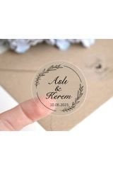 Yuvarlak Şeffaf İsim Etiketi Çiçekli 3,5 x 3,5 cm 75 Adet Kına Nişan Nikah Düğün Etiketi Yapışkanlı Sticker