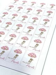 Yapışkanlı Isim Etiketi Uçan Balonlu Ayıcık Pembe 3,5 X 4.5 Cm 30 Adet Bebek Isim Etiketi