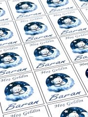 Yapışkanlı Isim Etiketi Bulut ve Ay Uyuyan Ayıcık Mavi 3,5 X 4.5 Cm 30 Adet Bebek Isim Etiketi