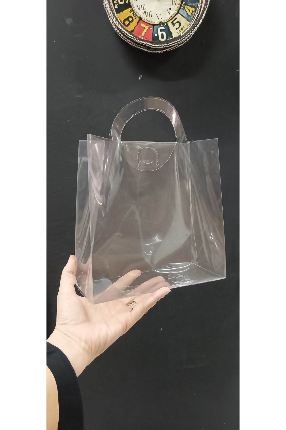 Asetat Çanta Büyük Şeffaf Çanta 16x14x7 cm 10 Adet Konsept Hediyelik Çanta