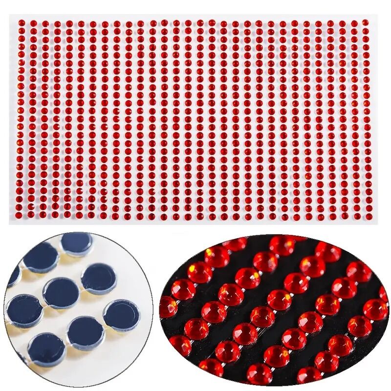 Kendinden Yapışkanlı Kristal Süsleme Taşları Sticker Açık Kırmızı 6mm Boncuk 500 Adet Süsleme