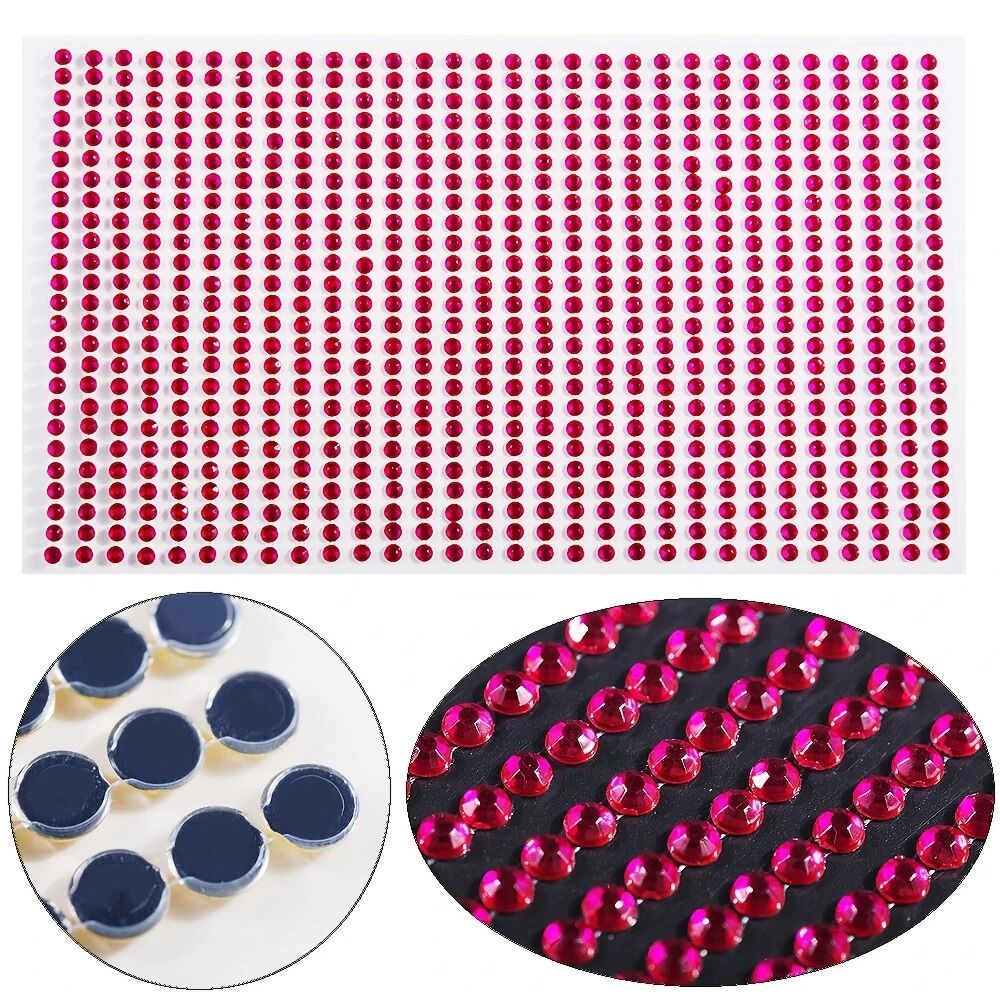 Kendinden Yapışkanlı Kristal Süsleme Taşları Sticker Pembe 6mm Boncuk 500 Adet Süsleme