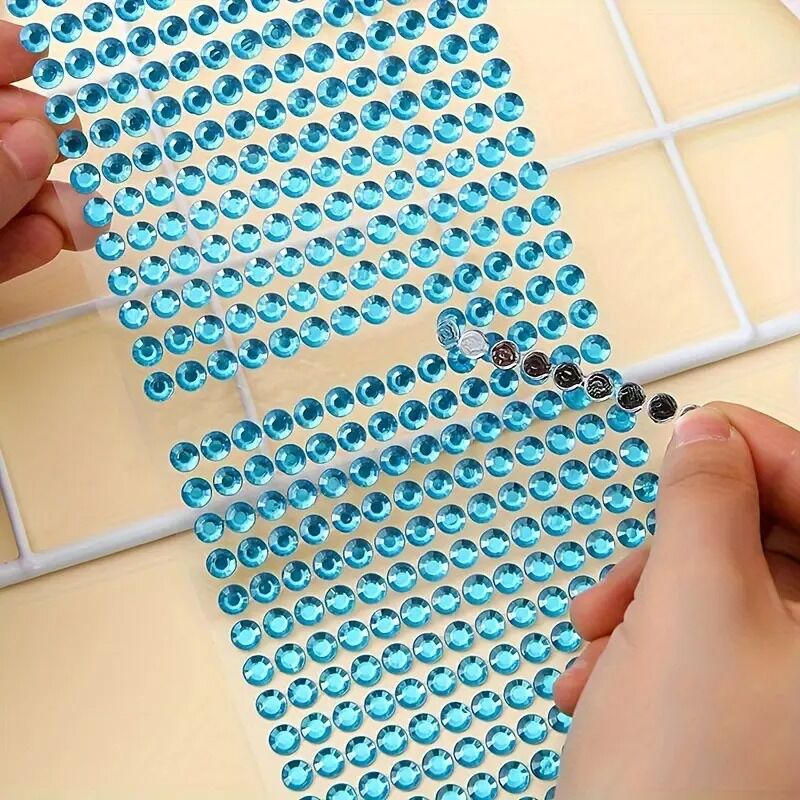 Kendinden Yapışkanlı Kristal Süsleme Taşları Sticker Açık Mavi 6mm Boncuk 500 Adet Süsleme