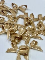 Jüt Kurdele İncili Kenarı Gold Simli Hazır Fiyonk 20 Adet Süsleme Konsept Hediyelik