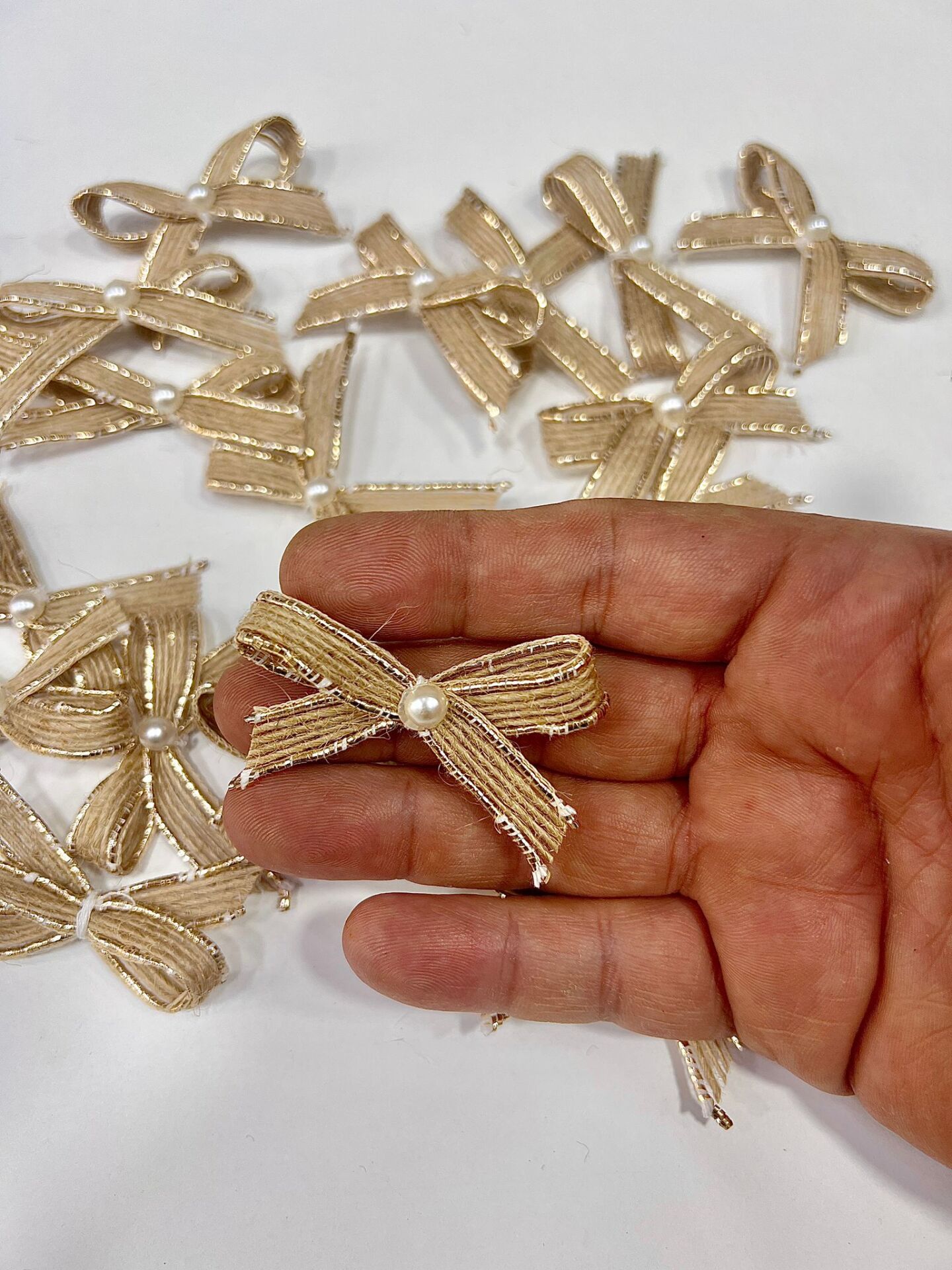 Jüt Kurdele İncili Kenarı Gold Simli Hazır Fiyonk 20 Adet Süsleme Konsept Hediyelik