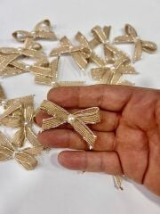 Jüt Kurdele İncili Kenarı Gold Simli Hazır Fiyonk 20 Adet Süsleme Konsept Hediyelik