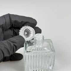 50cc Köşeli Çizgili Cam Kolonya Şişe Mika Saray Kapaklı