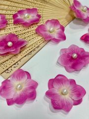 İncili Islak Ortanca Yapay Hazır Çiçek Fuşya 25 Adet Dekoratif Konsept Hediyelik Süsleme