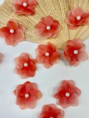 İncili Islak Ortanca Yapay Hazır Çiçek Nar Çiçeği Rengi 25 Adet Dekoratif Konsept Hediyelik Süsleme