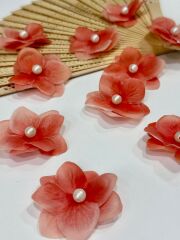 İncili Islak Ortanca Yapay Hazır Çiçek Nar Çiçeği Rengi 25 Adet Dekoratif Konsept Hediyelik Süsleme