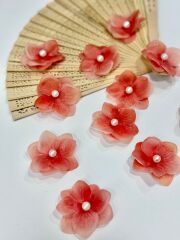 İncili Islak Ortanca Yapay Hazır Çiçek Nar Çiçeği Rengi 25 Adet Dekoratif Konsept Hediyelik Süsleme